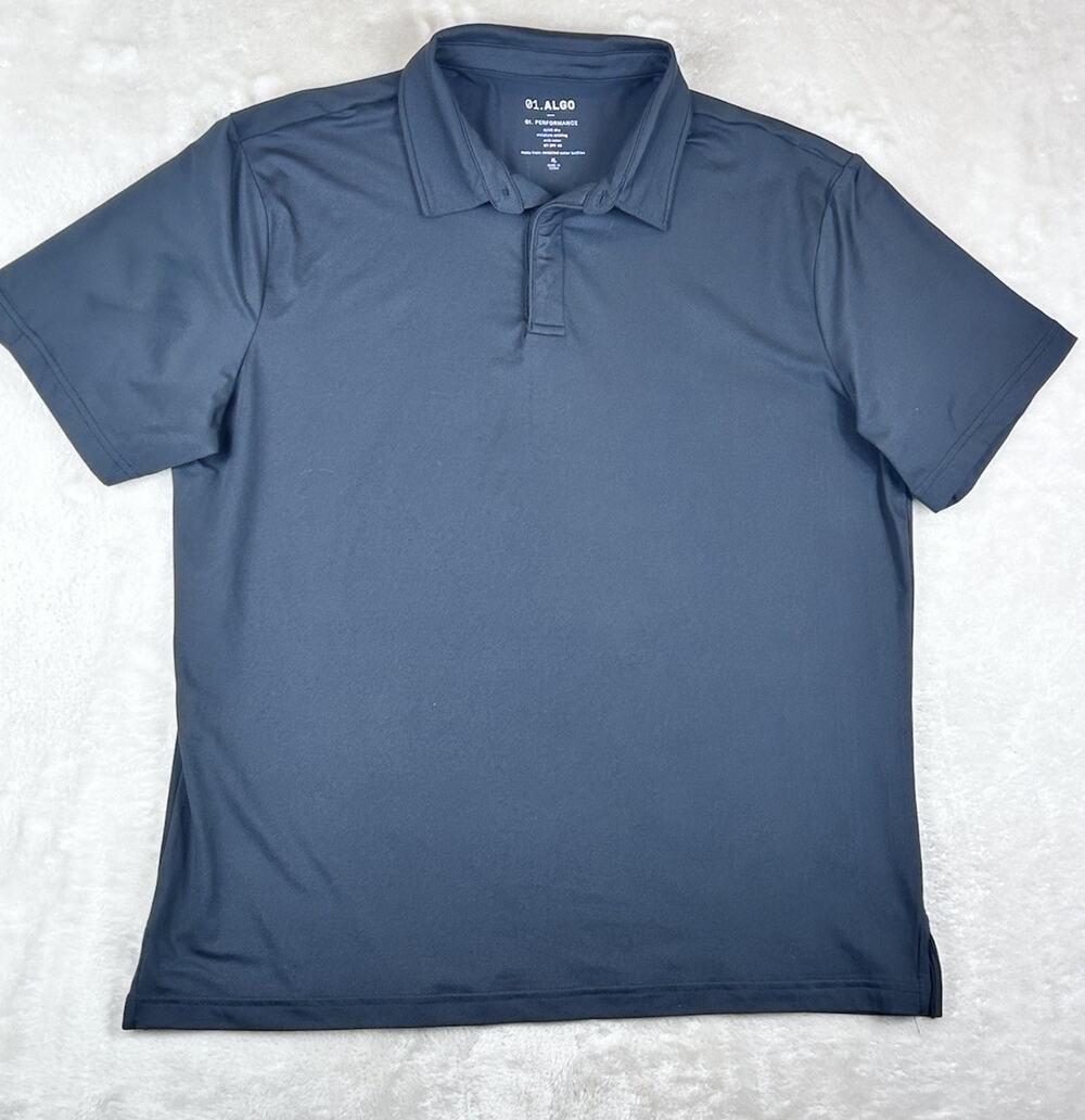 01.Algo Shirt Performance Polo Mens XL Black Rugby Golf UV SPF 40 Quick Dry